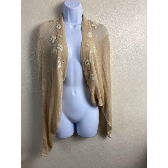 Ya-ya Yaya Silk Linen Knit Floral Poncho Sweater Cardigan Size Large Lightweight - Picture 1 of 10